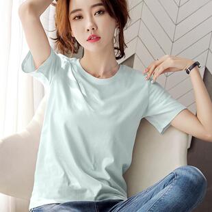 纯棉短款 薄款 白色上衣百搭体桖 T恤女春夏宽松2025年新款 绿色短袖