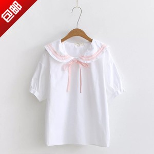 海军风 夏季新款日系新款海军领系带宽松短袖娃娃衫上衣少女