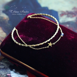 甩卖TL家定制双层麻花五星链条手镯环精工之做s925纯银镀金叠戴