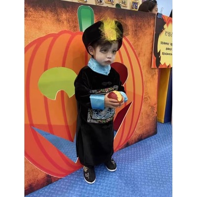 僵尸服cos万圣节儿童服装清朝角色扮演恐怖鬼衣大臣公太监服舞会