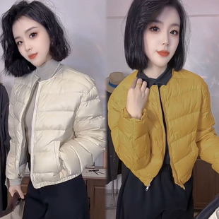高级感小个子轻薄羽绒棉服上衣女欧货减龄百搭洋气圆领短款棉衣女