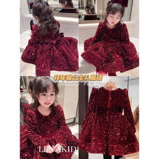 red 14Y dress teen party sleeve sequin long baby wear girl