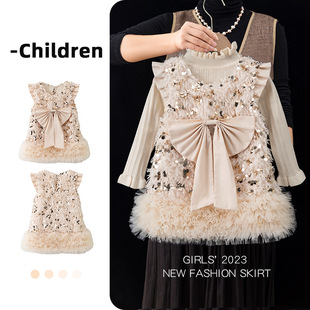 spring kids girls sequin vest tutu dress princess outfit bow