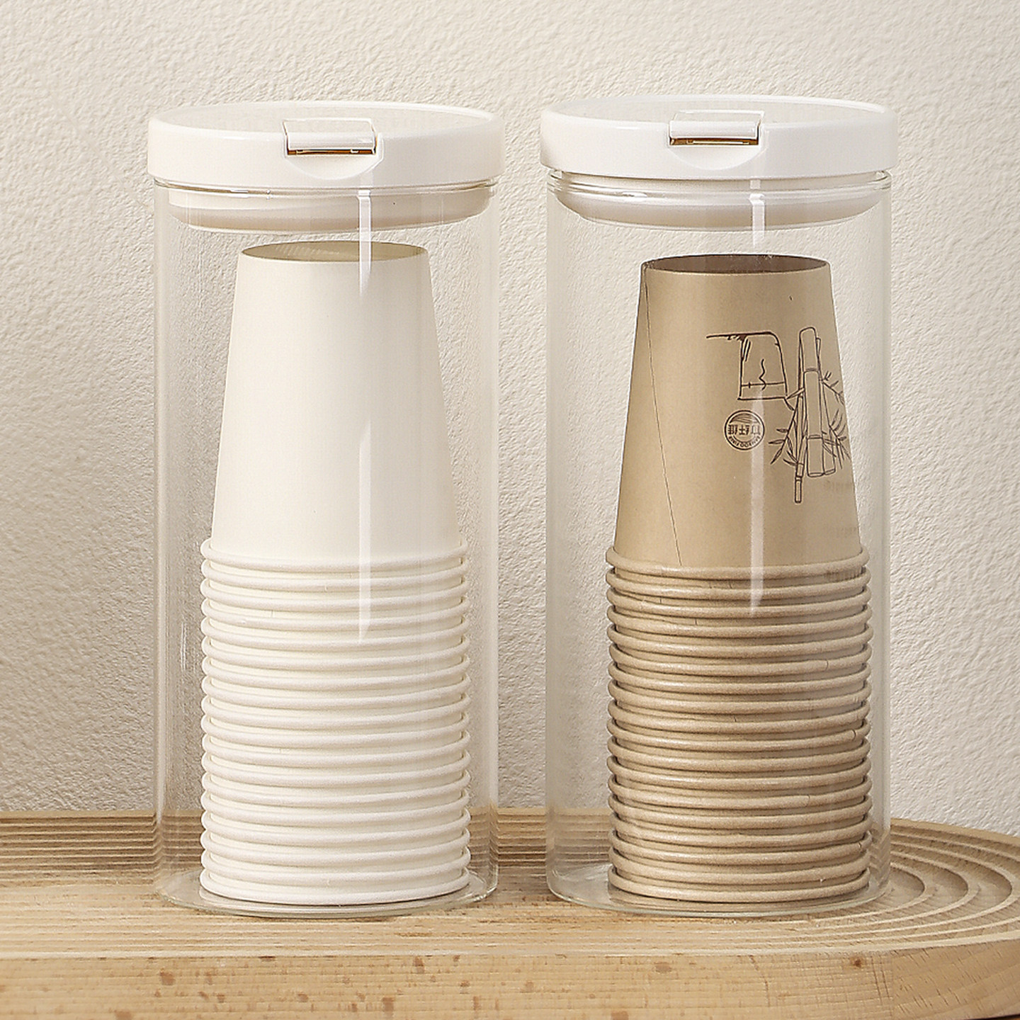 日式一次性纸杯子收纳盒置物托架奶茶咖啡杯的桌面取杯神器防尘筒