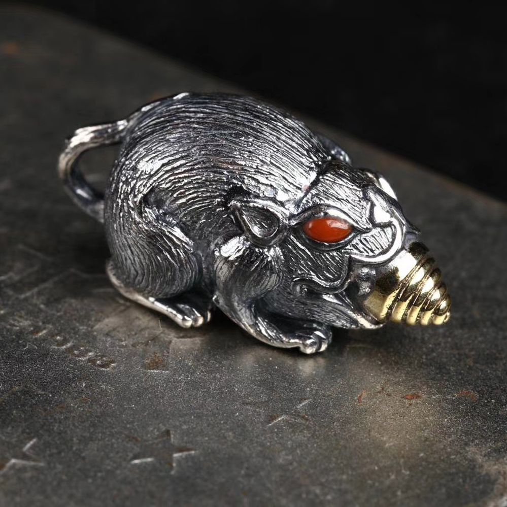 南红纯银吐宝鼠民族风配饰佛珠