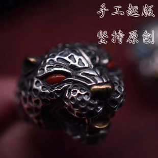 猎豹戒指925纯银镶原矿松石南红狩猎者之戒银饰民族神话阳刚霸气