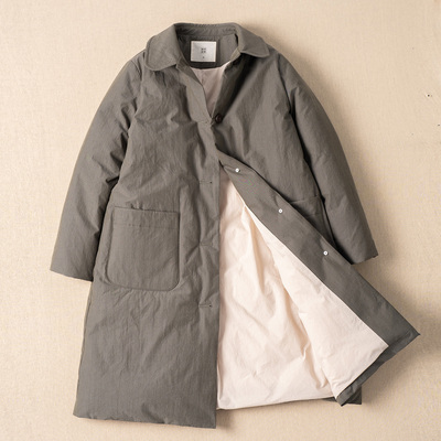 色织匹马棉95白鹅绒中长羽绒服女