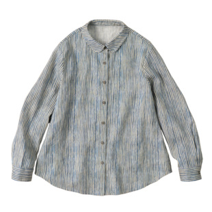 西河自制新品整洗工艺简约气质纯亚麻条纹长袖衬衫女