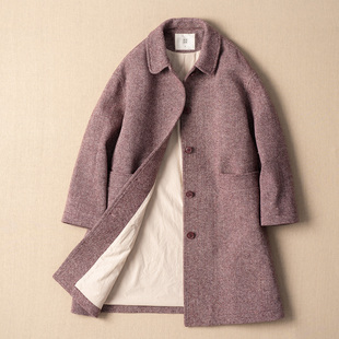 西河自制2026新彩点粗织羊毛大衣轻复古简约气质宽松休闲中长外套