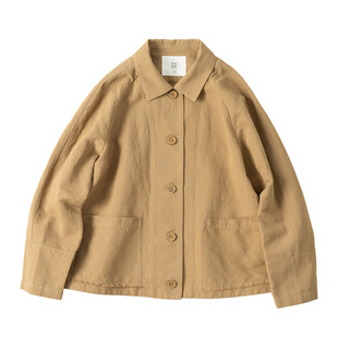 西河自制新品 外套上衣女 汉麻棉混纺简约文艺短款