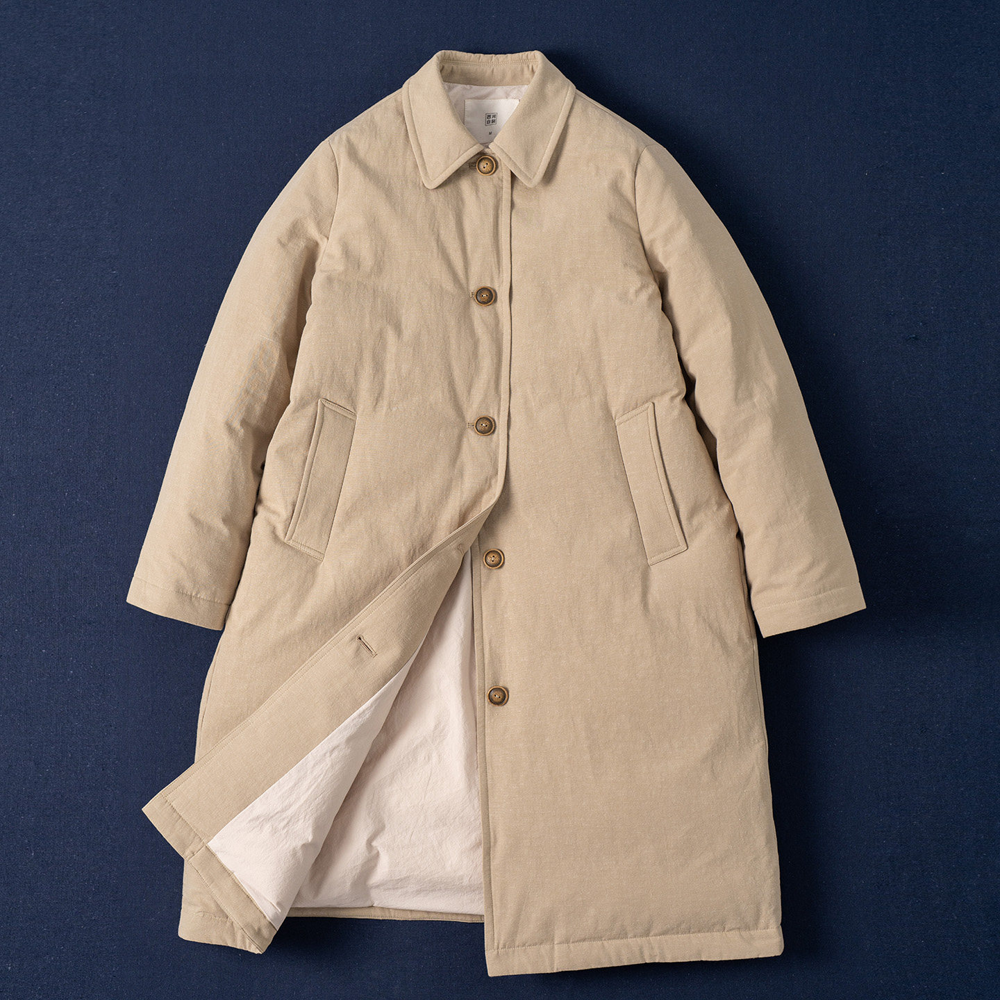 亚麻棉中长白鹅绒羽绒服女