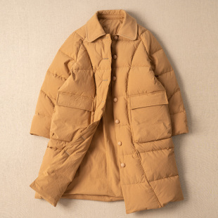 西河自制冬新精密纯棉里与面同料95白鹅绒简约中长款 羽绒服女