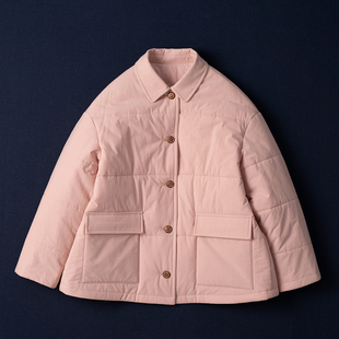 西河自制精密纯棉200克3M新雪丽简约气质休闲短款棉服棉衣女粉