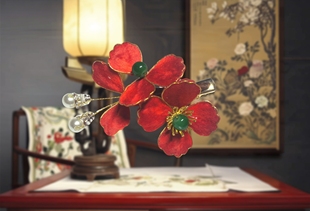 纯手工非遗绒花边夹新中式百搭蚕丝盘发汉服发夹发饰清仓默认微瑕