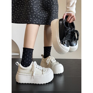 路十三韩系复古松糕板鞋女2026春季百搭休闲小白鞋配裙子增高单鞋
