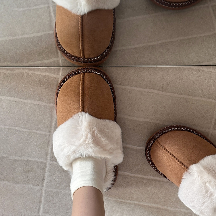冬季加绒女鞋雪地靴2025新款室内居家加厚外穿半拖懒人毛毛棉拖鞋