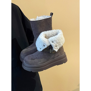 美拉德加绒靴子女冬2025新款爆款加厚保暖雪地棉鞋冬季女士马丁靴