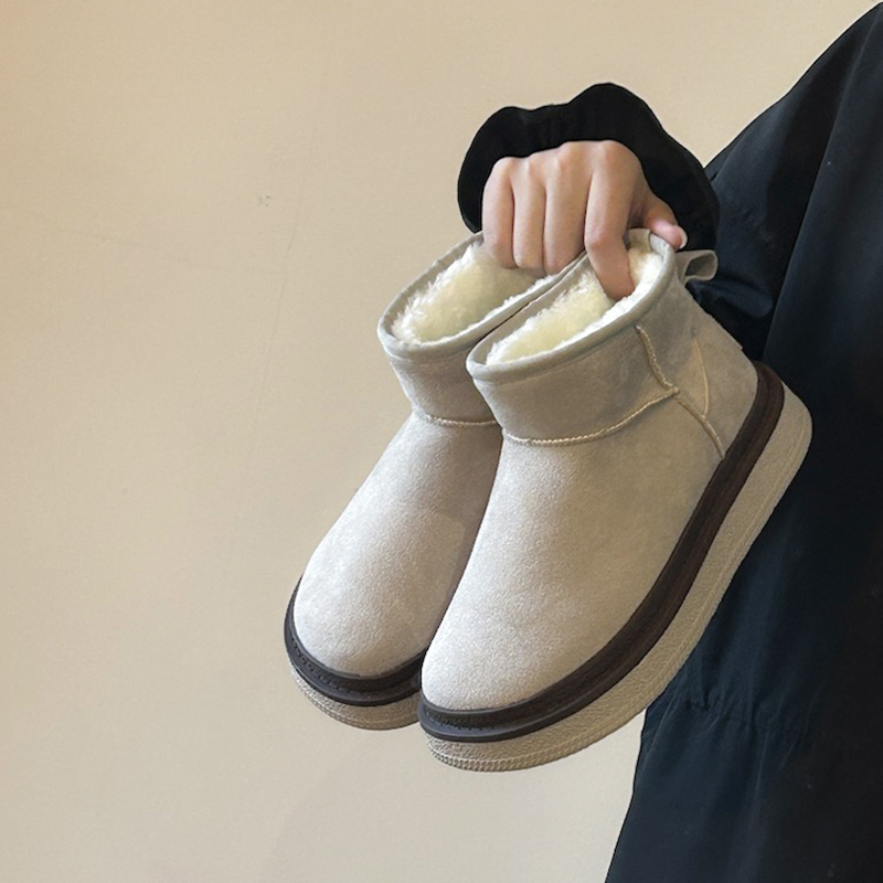 路十三短筒加绒雪地靴女款皮毛一体加厚保暖东北女士棉鞋冬季新款