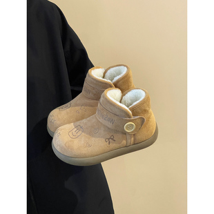 路十三可爱苹果雪地靴女2025新款冬季蝴蝶结加绒棉鞋保暖毛毛鞋