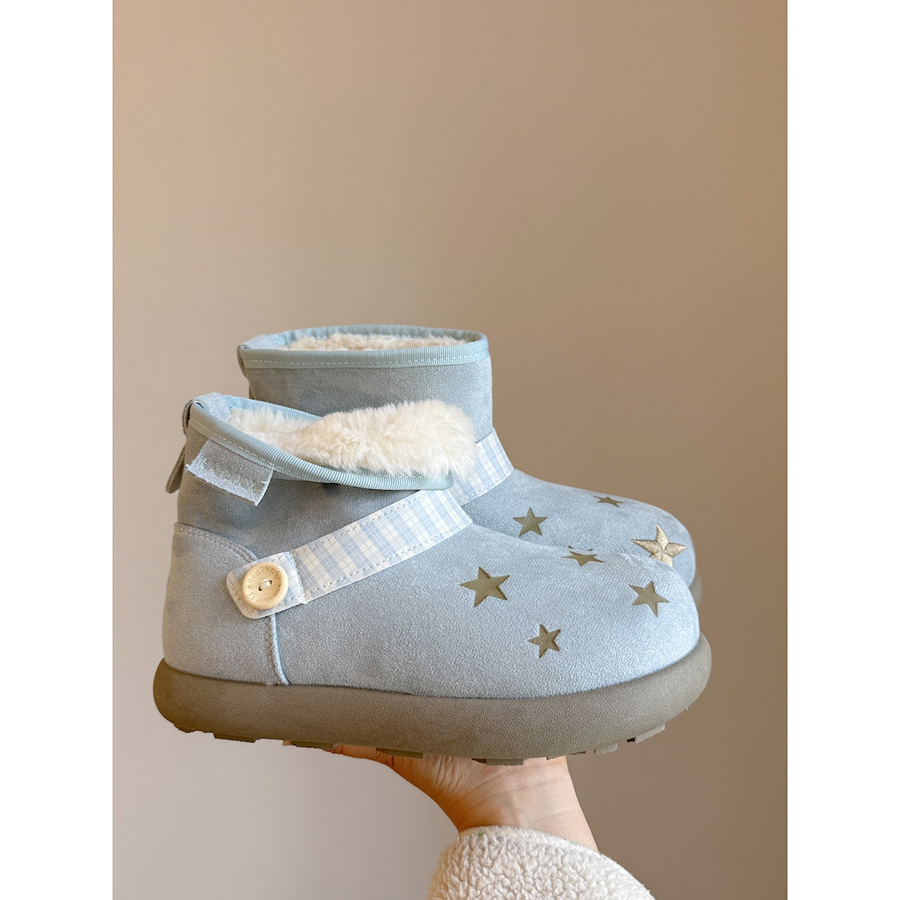 路十三星星印花设计女鞋2025冬季休闲毛毛加厚短靴厚底保暖棉鞋