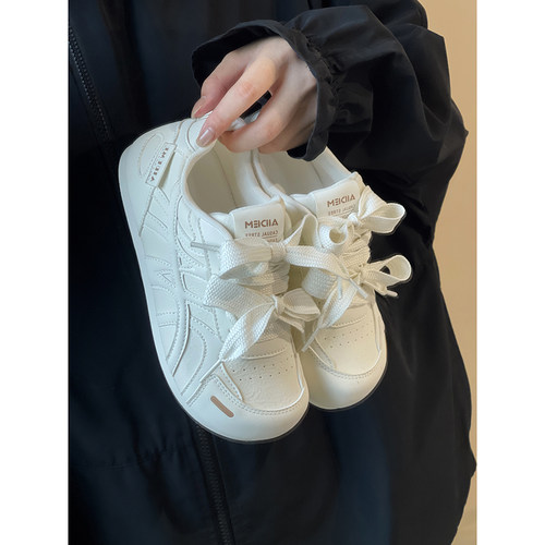 路十三厚底丑萌泡芙鞋女2025新款学生板鞋百搭好看圆头软底小白鞋