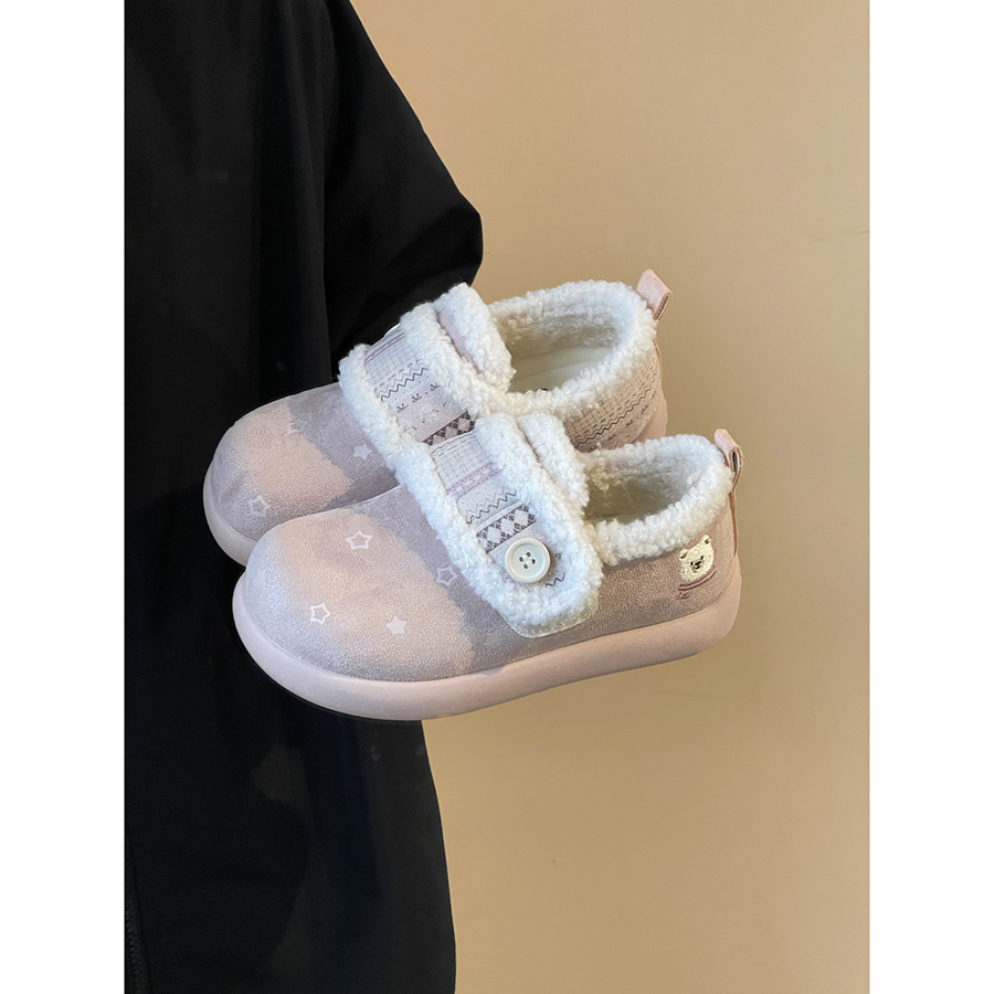 路十三原创熊熊包头勃肯鞋女2025冬季加绒百搭魔术贴板鞋学生棉鞋