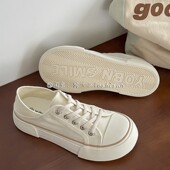 透气休闲小众设计帆布鞋 路十三懒人一脚蹬小白鞋 女生百搭平底夏季