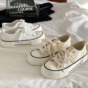 路十三圆头厚底小白鞋女款日系休闲帆布鞋学生秋季百搭ins潮鞋子