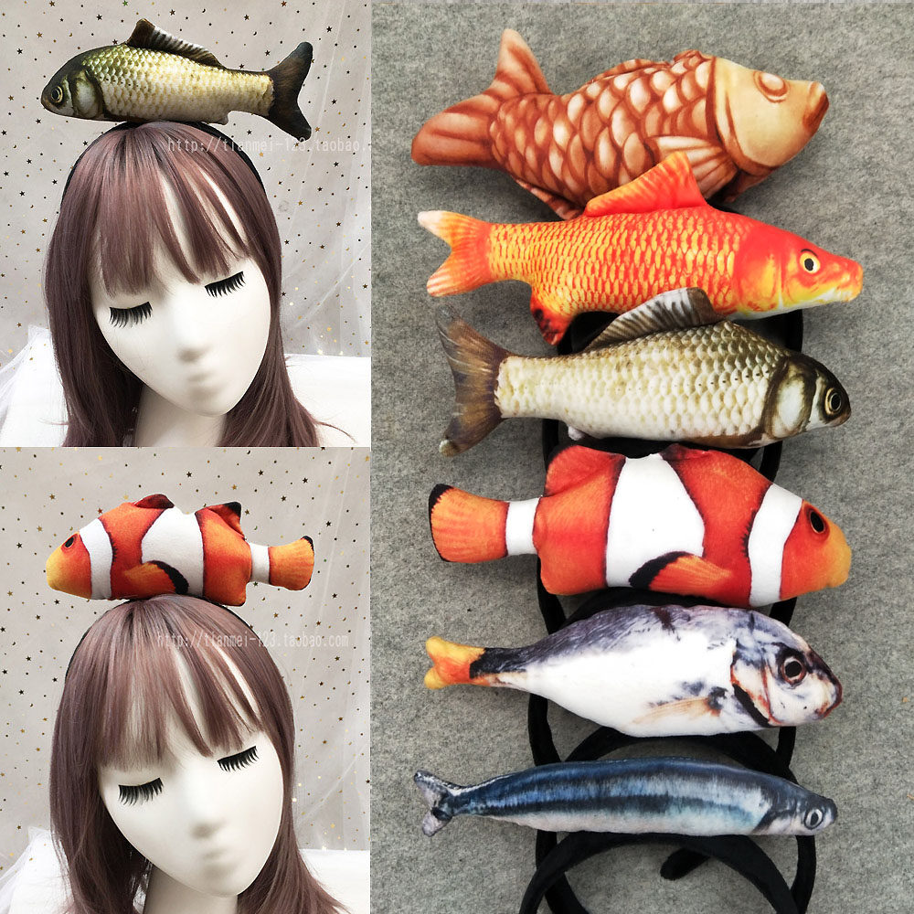 抖音网红可爱表演男女生毛绒咸鱼锦鲤小丑鱼小鱼头箍发箍头饰发卡