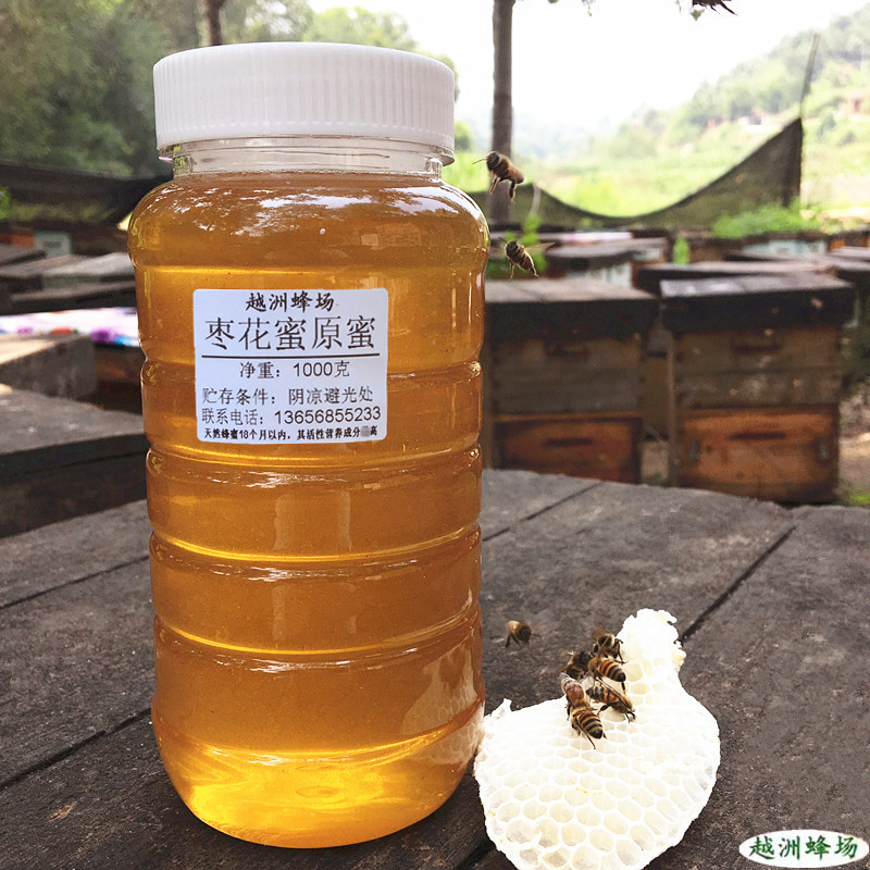 越洲蜂场 枣花蜜原蜜1000g蜂农自产野生酸枣花蜂蜜2斤包邮