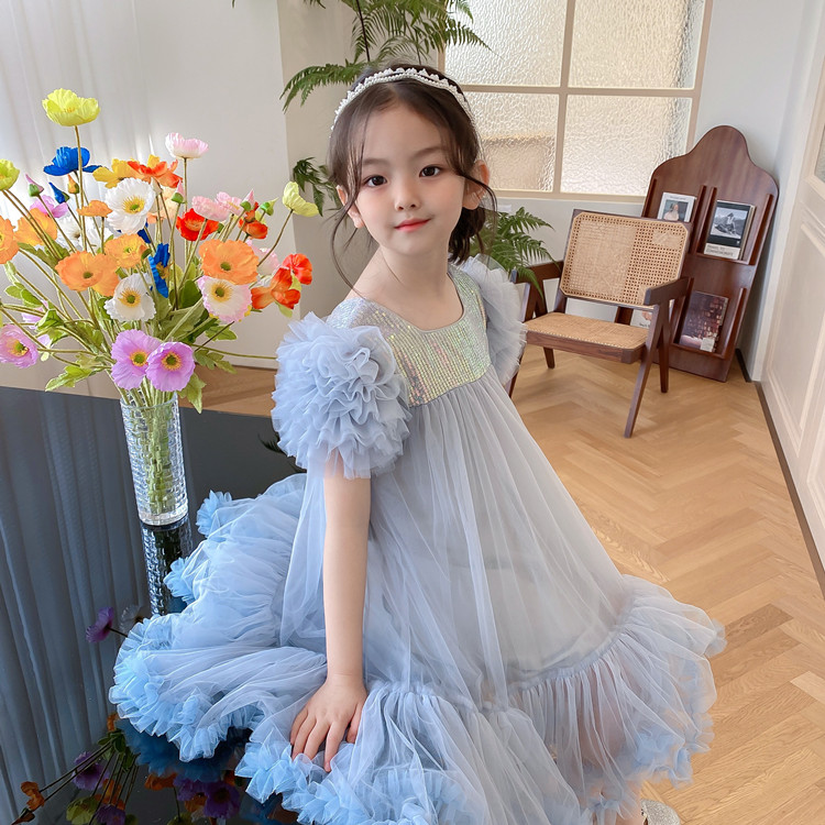 22夏女童装连衣TUTU裙超仙花瓣泡泡袖公主裙蓬蓬纱六一生日礼服裙