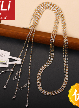 双拼色钻石链金银白黄粗万能可调节长度配翡翠吊坠项链裸素链纯银