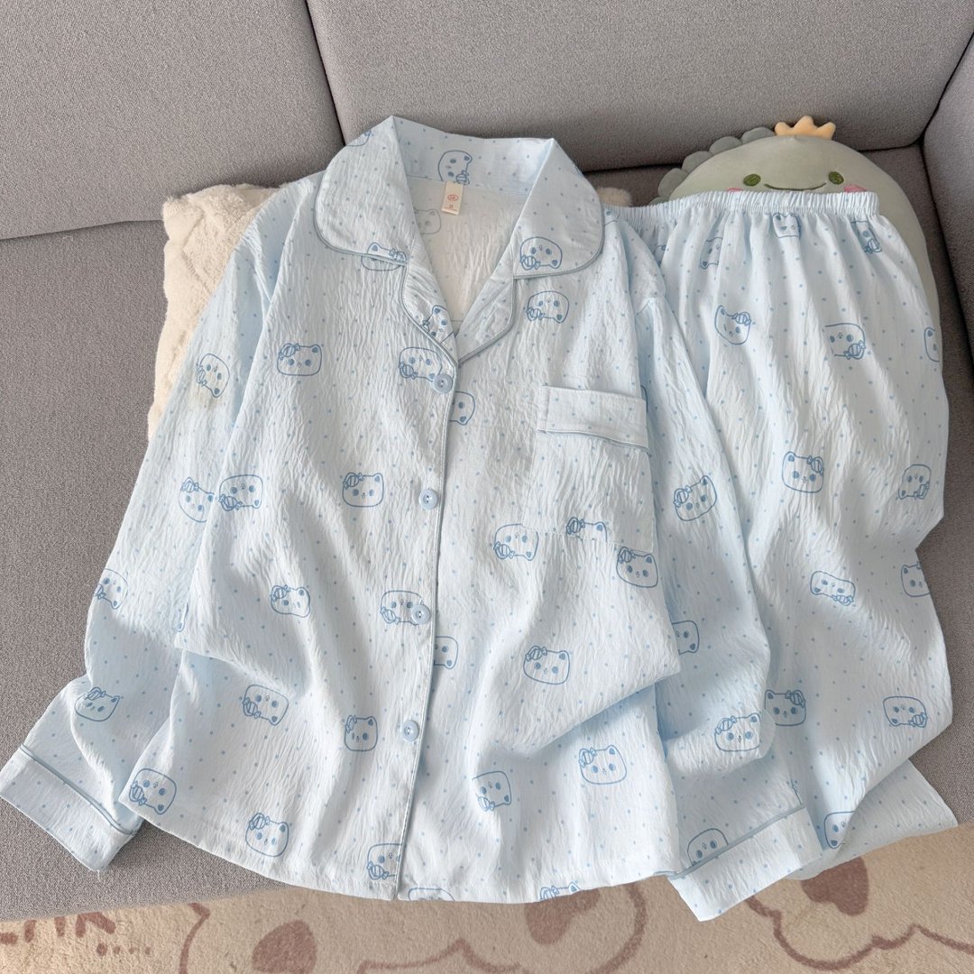 云朵棉睡衣女春秋季可爱卡通风长袖长裤学生少女波点家居服两件套