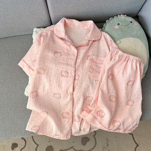 云朵棉睡衣女款2026新款波点卡通可爱学生少女家居服套装夏可外穿