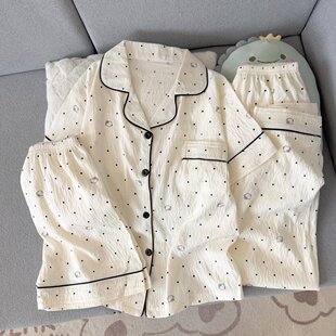 韩系波点KT睡衣女夏季云朵棉短袖短裤长裤三件套装可爱甜美家居服