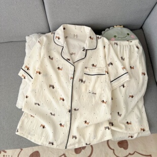 甜美可爱家居服2026新款绝美卡通云朵棉睡衣女款夏可外穿学生短袖