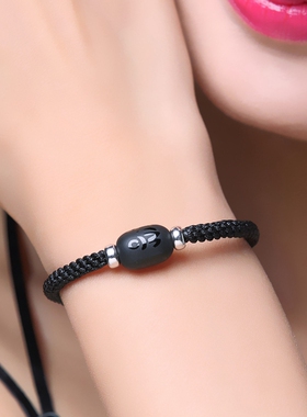 六字真言玛瑙黑色男士原创粗手链