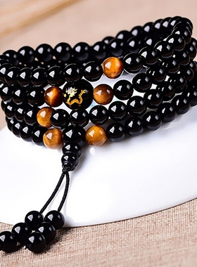 黑曜石猪兔羊虎马狗猴鼠龙佛珠链