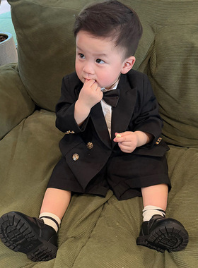 花童男童礼服套装宝宝周岁儿童西装男宝宝生日英伦风小男孩小西服