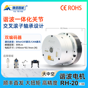 20EtherCAT机器人关节一体化谐波电机大中空高精度 谐波双编RH