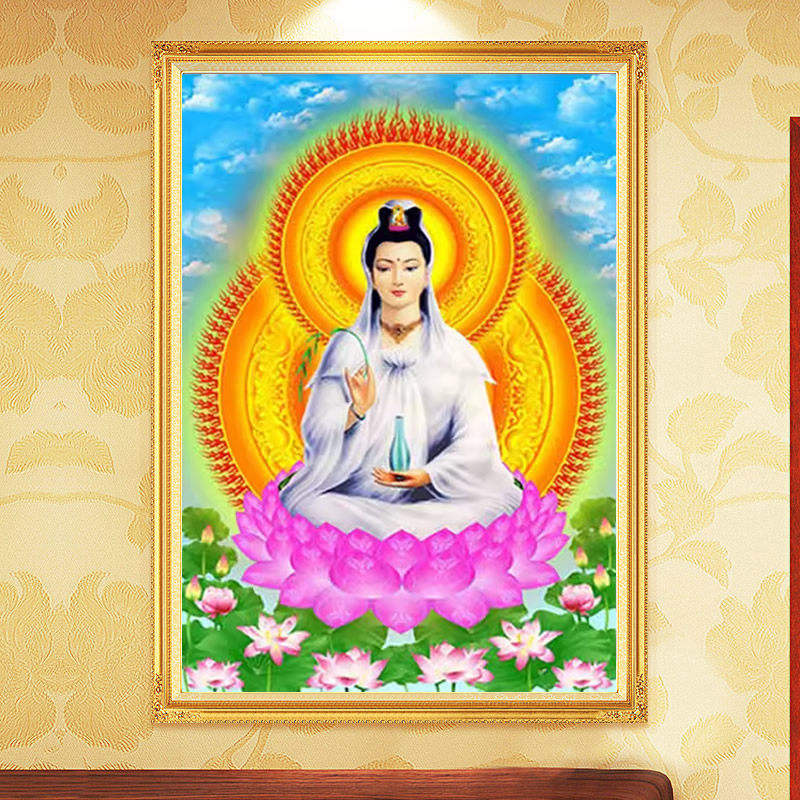 5d坐莲花观音钻石画2026新款滴水菩萨佛像点贴钻十字绣砖石画满钻