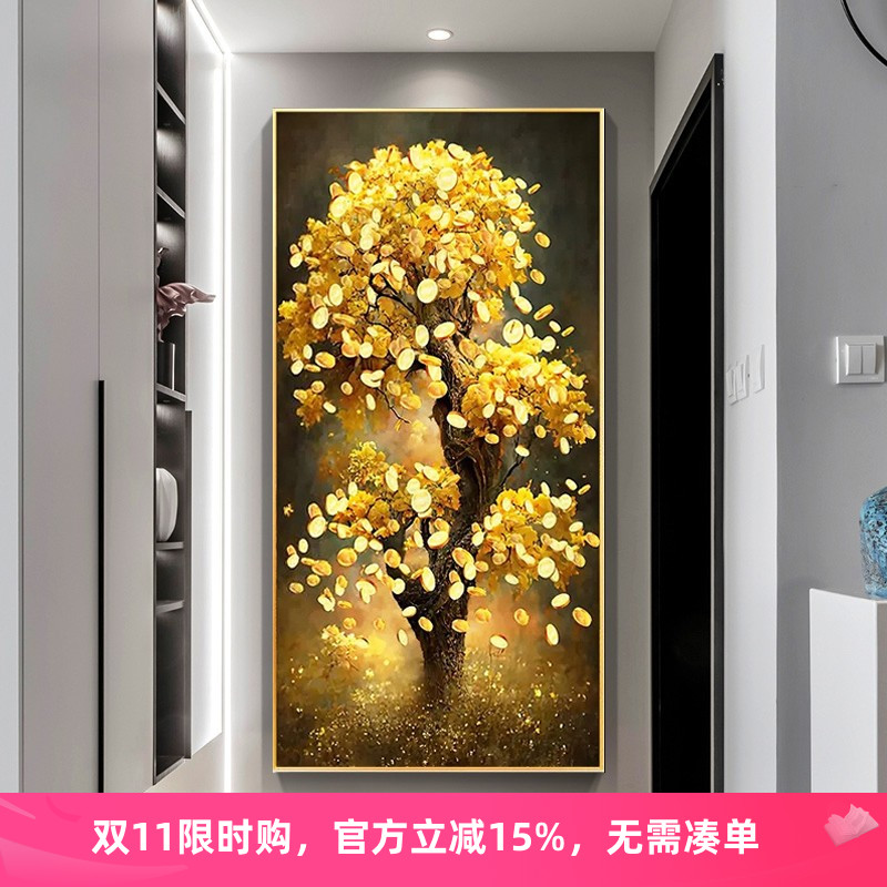 5d摇钱树钻石绣满钻2025新款发财树竖版玄关砖石画十字绣点贴钻画