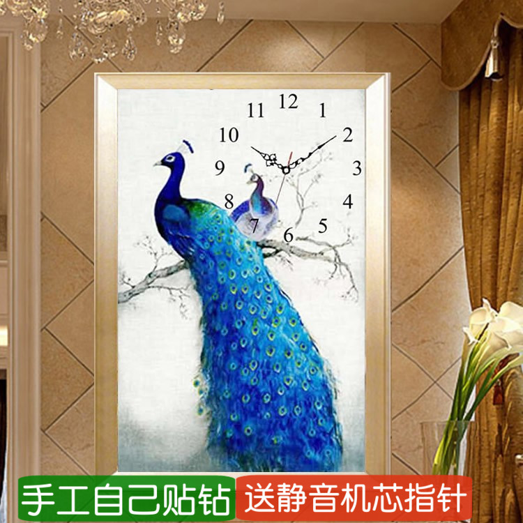 5d孔雀开屏钻石画满钻2025新品钟表简约客厅粘钻点砖十字绣挂时钟