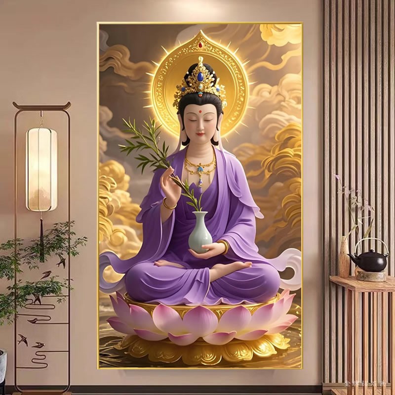 5d钻石画2026新款满钻紫衣观音菩萨坐莲滴水佛像粘贴钻十字绣客厅