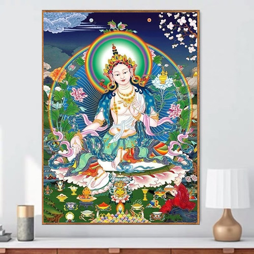 5d白度母钻石画满钻新款多罗菩萨粘贴点钻十字绣唐卡砖石画中佛堂