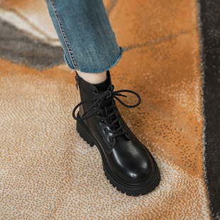 春秋单靴黑色厚底短靴ins潮机车靴 真皮马丁靴女英伦风2025年新款