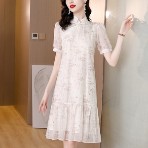 RY1744#高端女装新中式国风高级感气质碎花连衣裙子