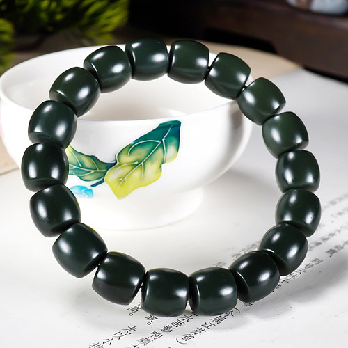 精品精工直切细料新疆和田玉塔青手链手串 重量54.94克 尺寸12mm