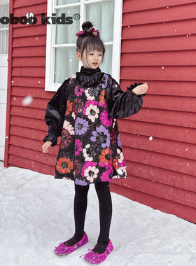 墨宝童装 MoobooKids_重工花朵亮片背心裙+闪闪黑色丝绒娃娃衬衫