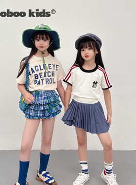 墨宝童装_夏季收官时髦T恤(黄色少女心 校园风T恤 蓝字母花杏)